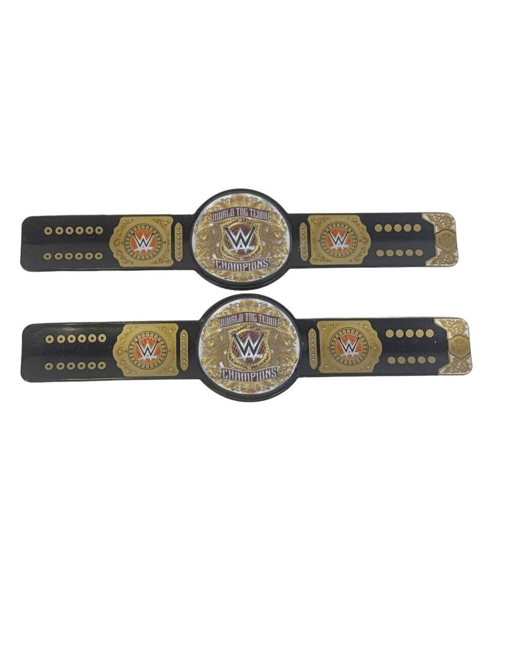 WWE Tag Team Wrestling Champions Slap Bracelets Lot of 2 Gold Black Collectible